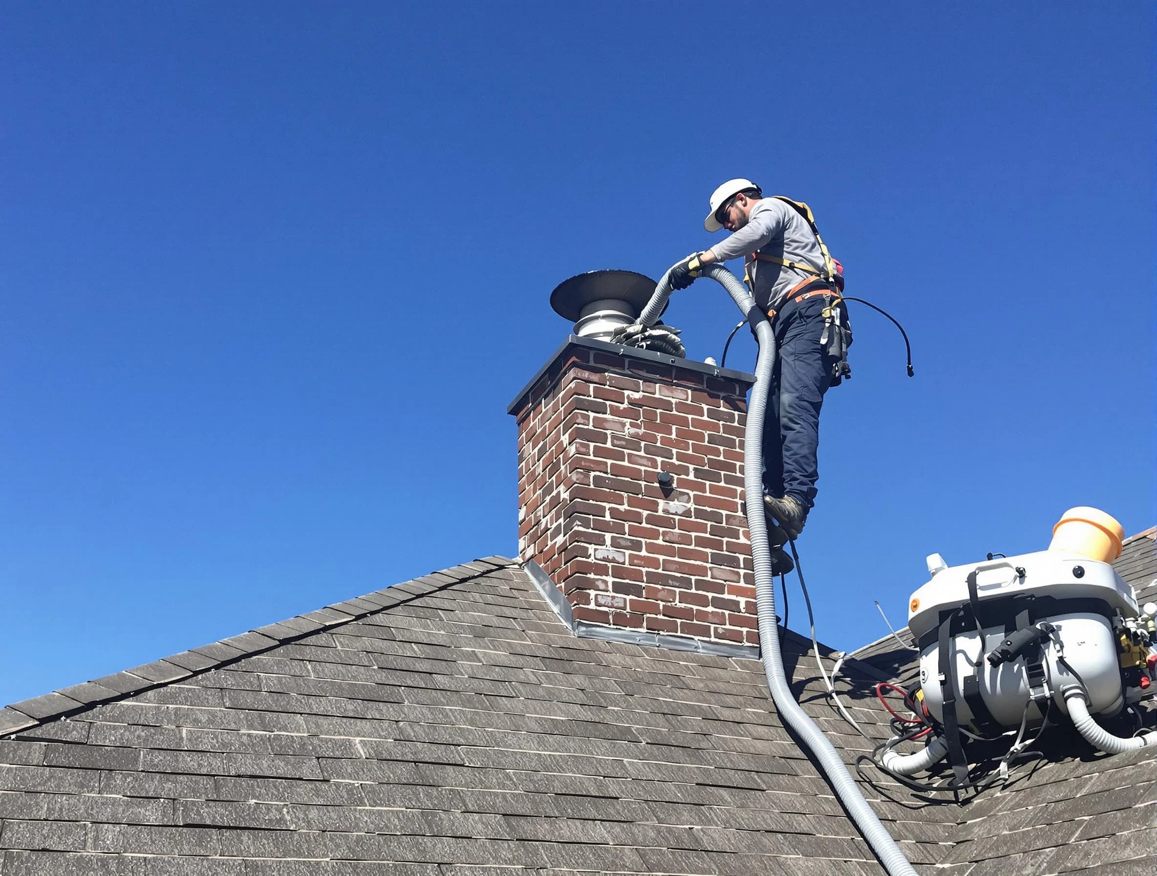 Dedicated Wall Chimney Sweep team member cleaning a chimney in Wall, NJ