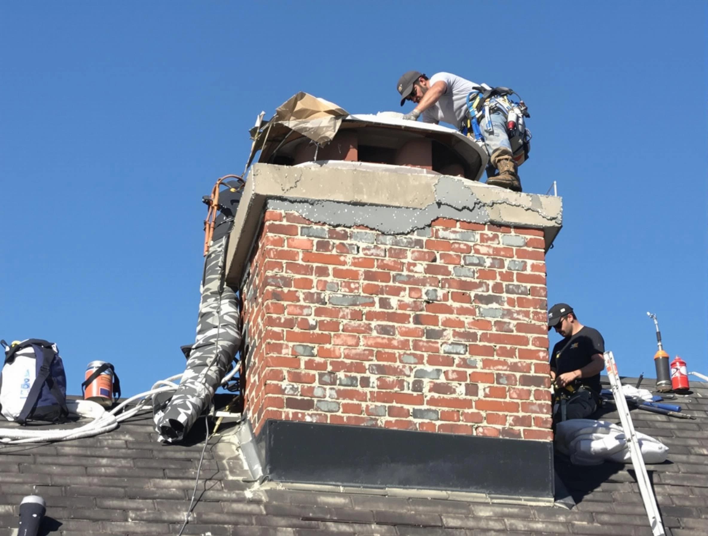 Wall Chimney Sweep installing a custom chimney crown in Wall, NJ