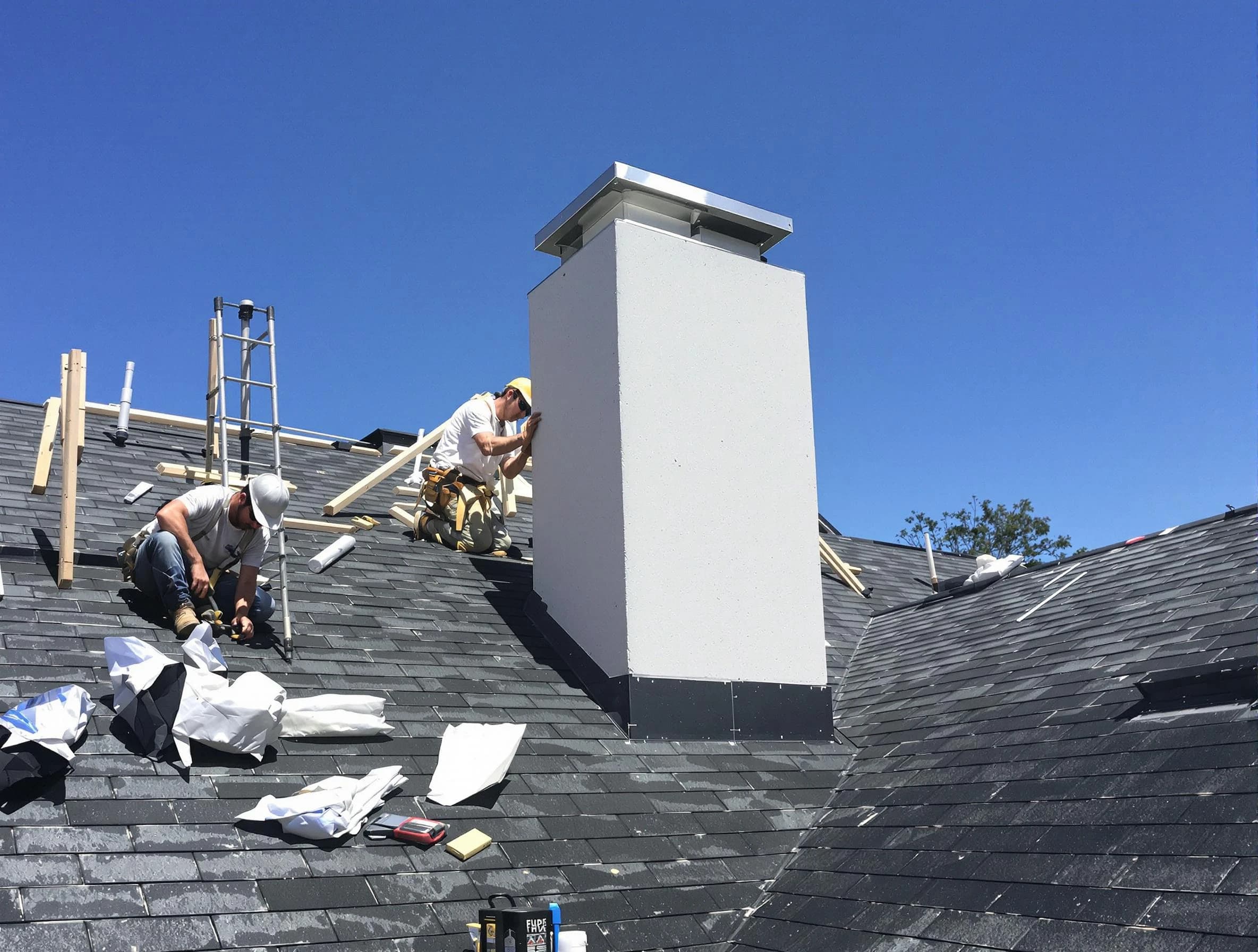 Wall Chimney Sweep crew installing a new chimney in Wall, NJ