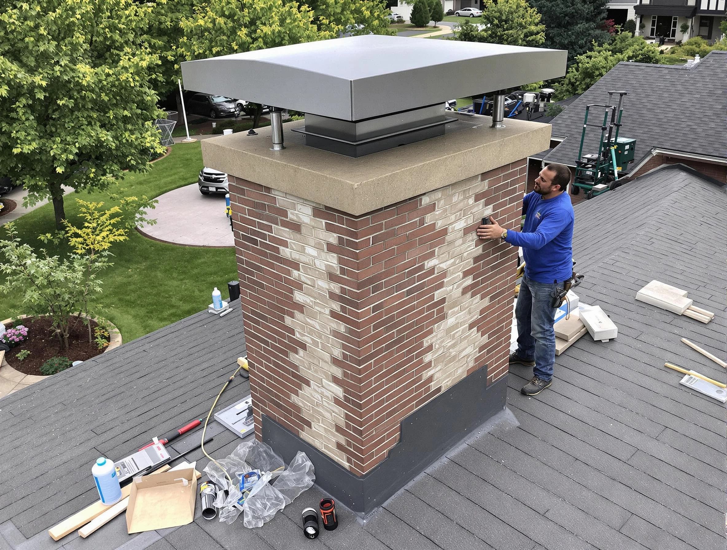 Wall Chimney Sweep team working on a custom chimney remodel in Wall, NJ