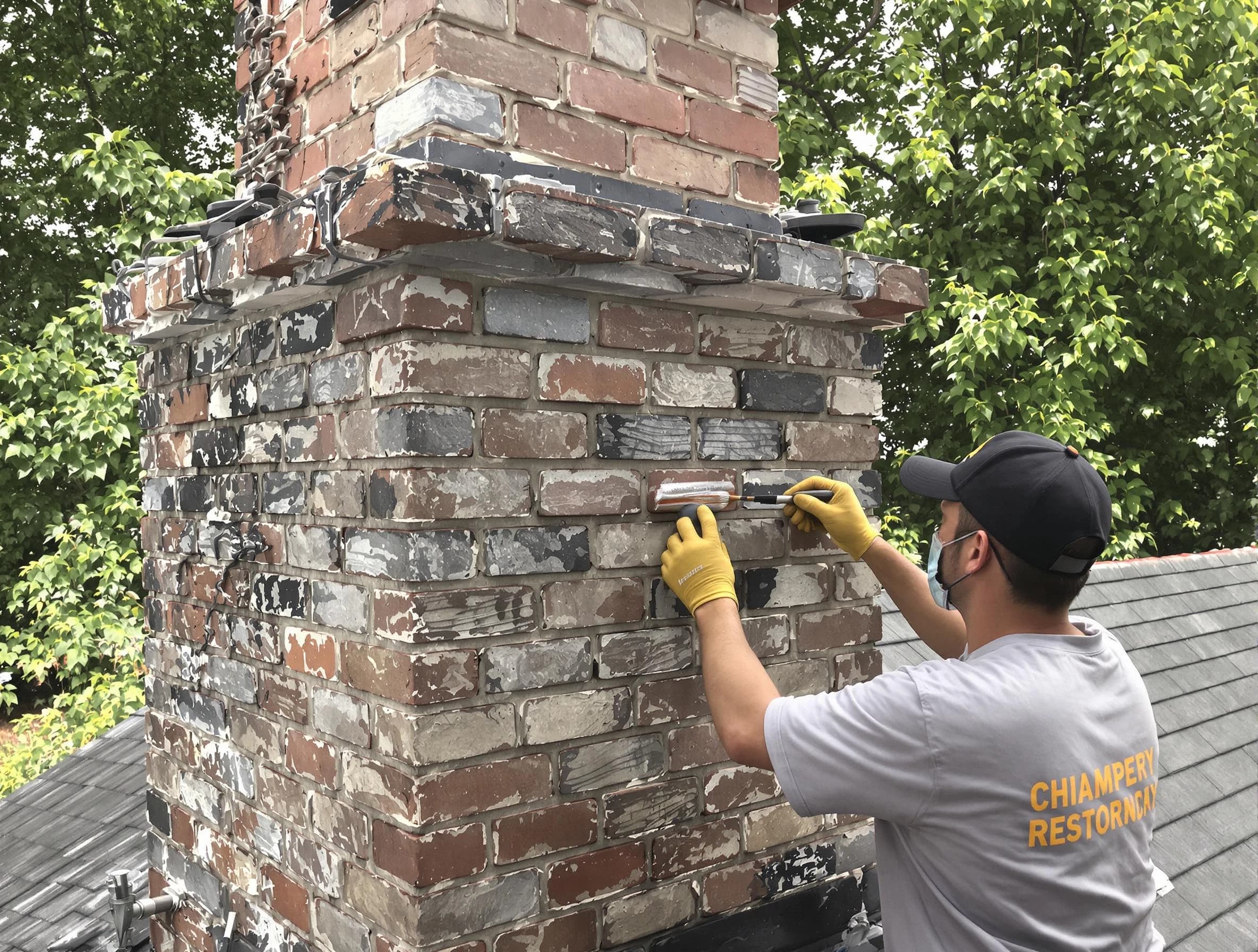 In-progress chimney restoration by Wall Chimney Sweep in Wall, NJ