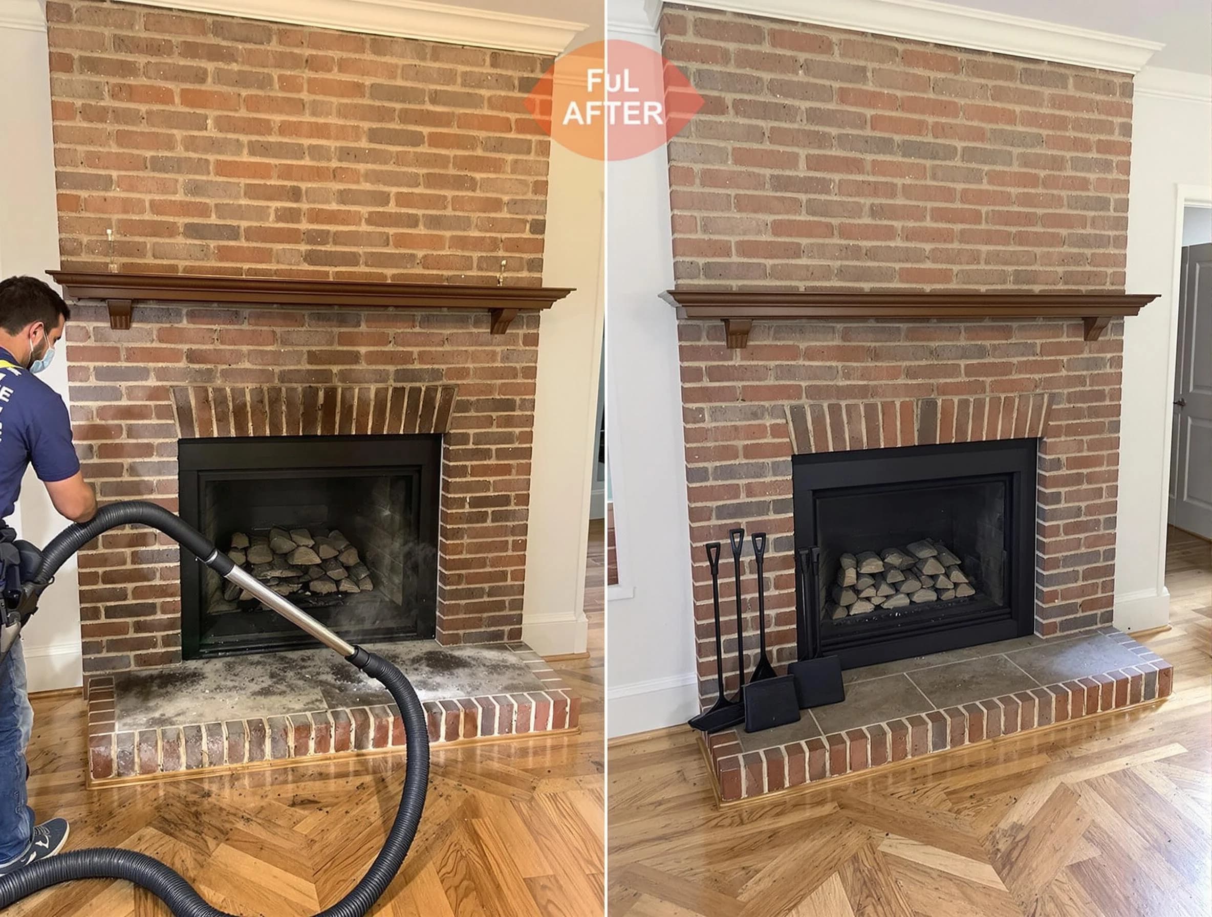 Wall Chimney Sweep carefully sanitizing a fireplace in Wall, NJ