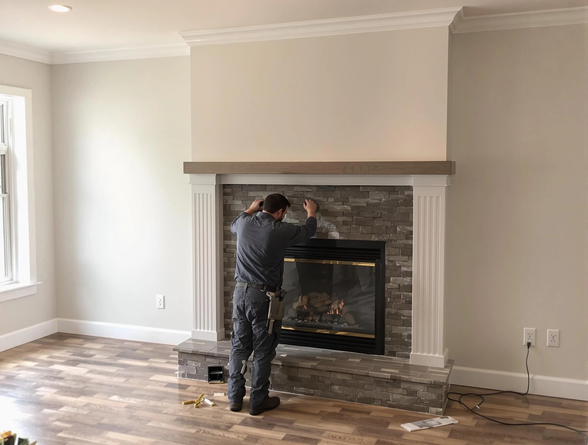 Wall Chimney Sweep finishing a custom fireplace install in Wall, NJ